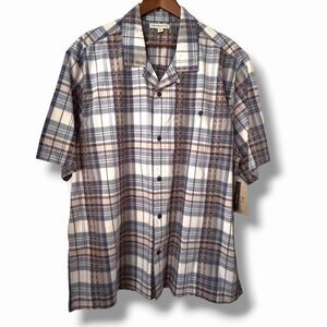 NWT Frye & Co. Blue Plaid Short Sleeve Men's Plaid Shirt Camp 2XL  Big & Tall